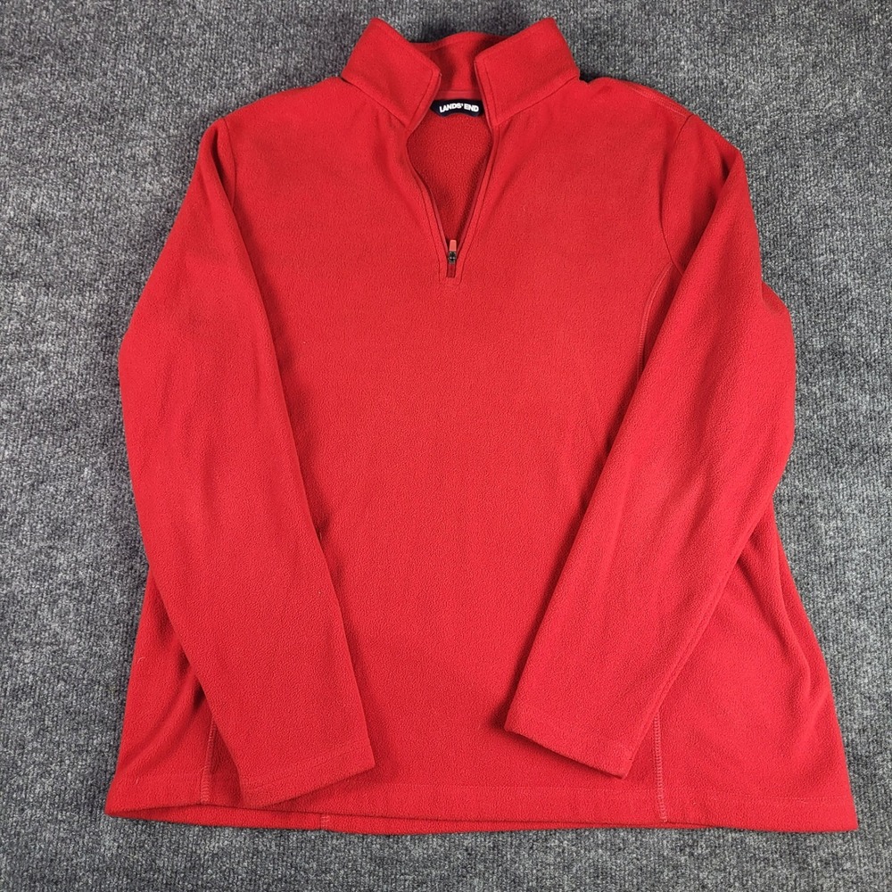 Lands End Womens Red Fleece Quarter Zip Pullover Sweater Size L 14-16